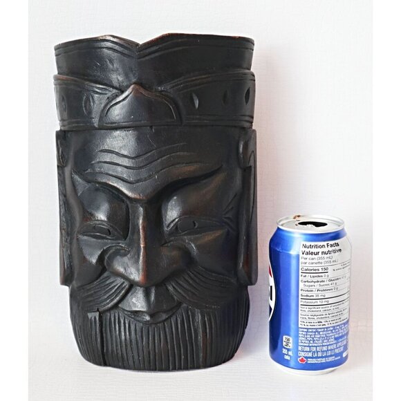 Vintage Hand-Carved Wooden Wall Mask With Bearded Face Design - Picture 6 of 6